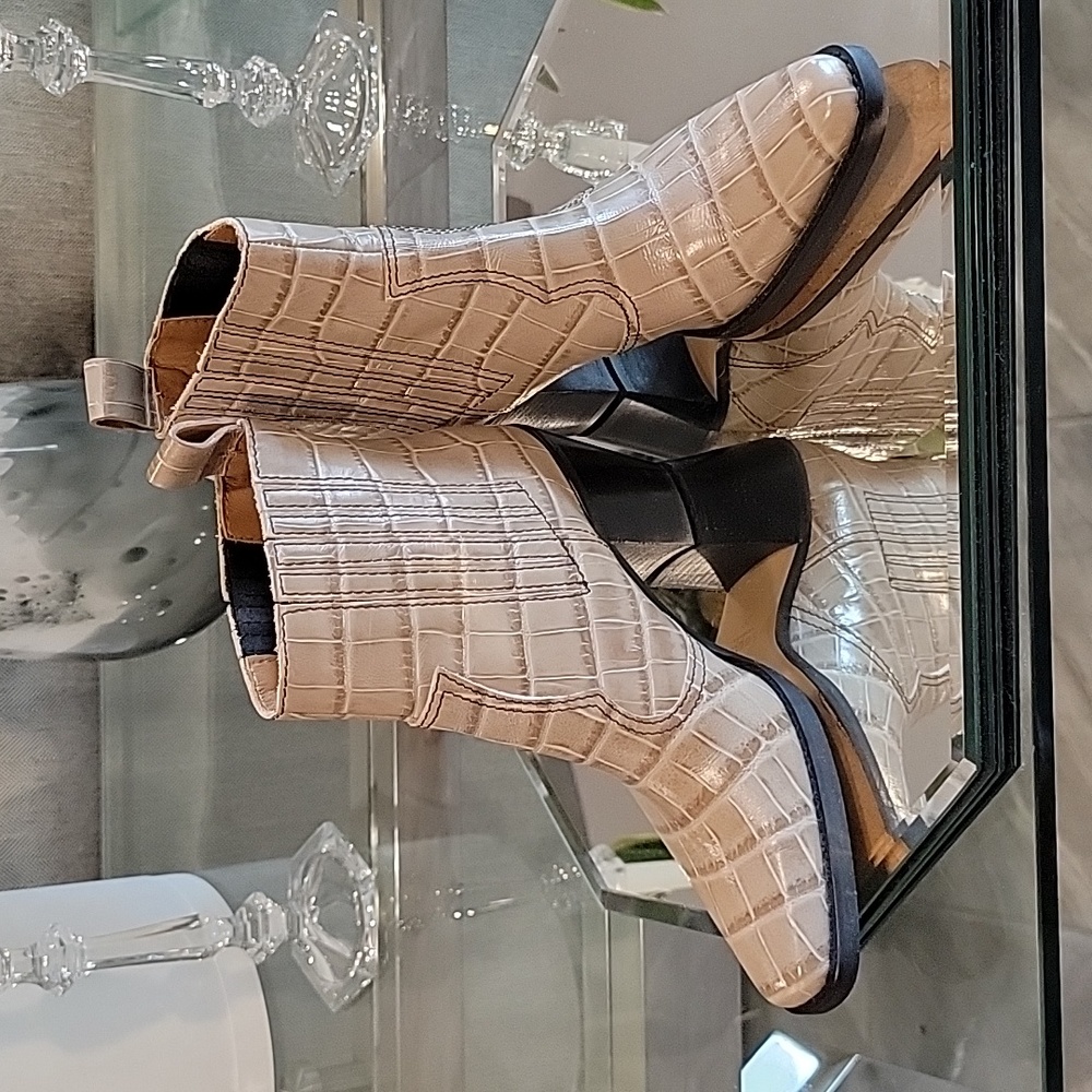 Ganni Croc Square Toe Ankle Boots | 38 - Picture 3 of 8